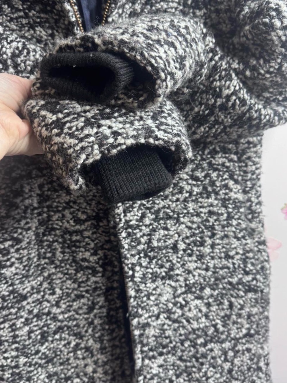 J. Crew Black and White Bouclé Zip-Front Pea Coat - Picture 5 of 7